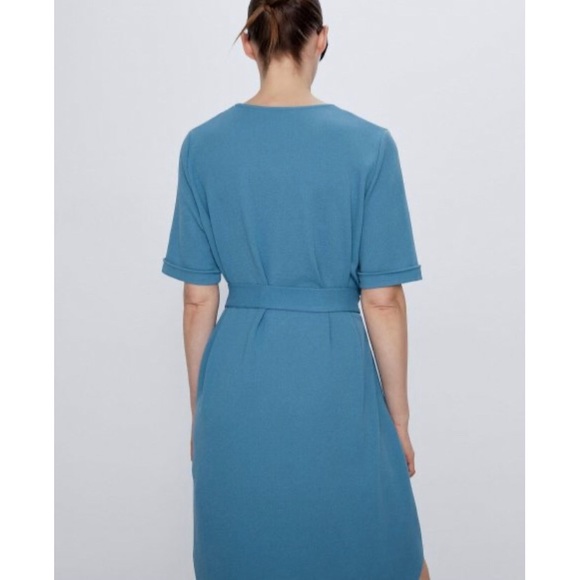 🍾HP🍾Zara Blue Textured Short Sleeve Dress Size XL NWOT - Picture 6 of 11